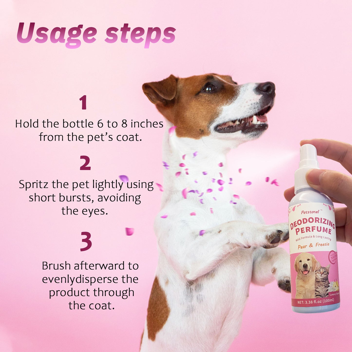 Deodorizing Perfume Spray for Pets, luxury Scent, Long-Lasting Fragrance, 3.38 Fl Oz. (Pear & Freesia)