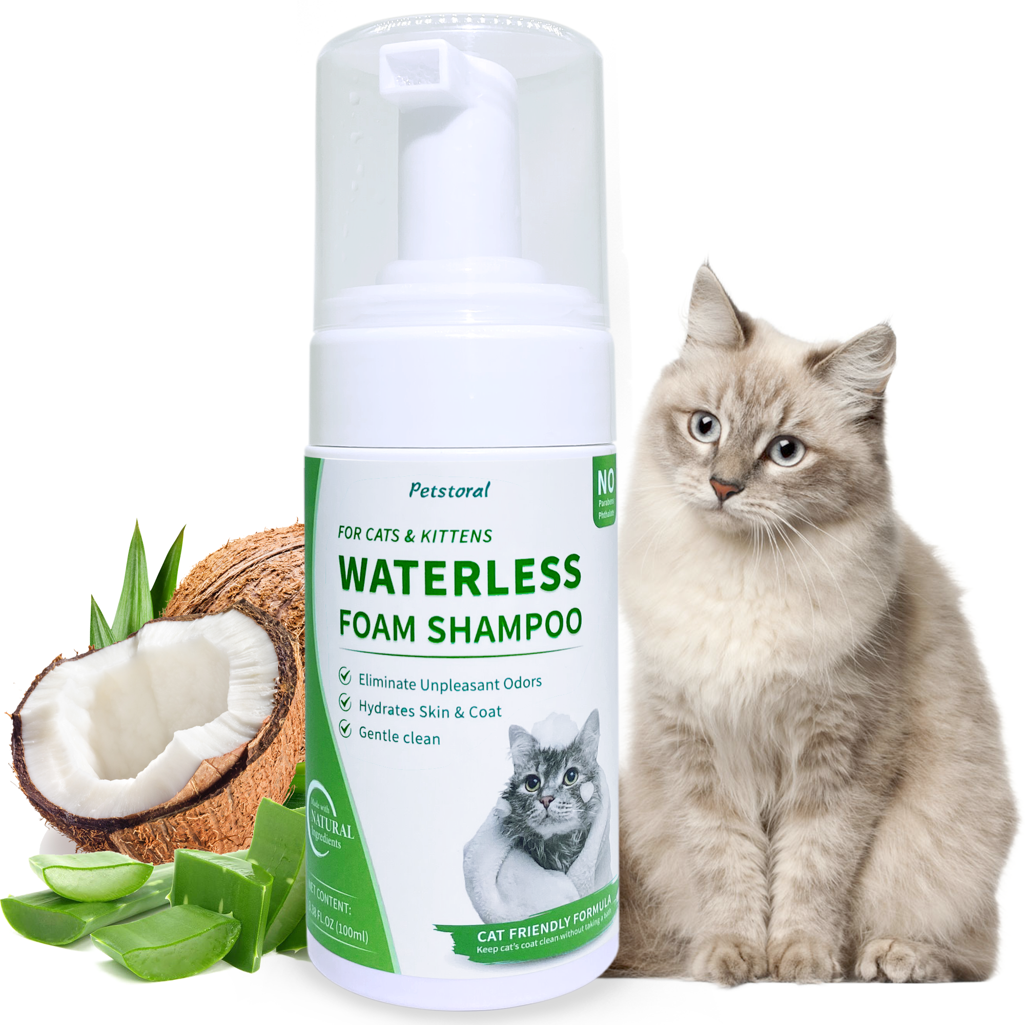 Waterless Cat Shampoo No Rinse Kitten Shampoo, Easy Cat Bath Cleaning Fur Lick Safe Hypoallergenic Cat Shampoo for Long and Short Hair