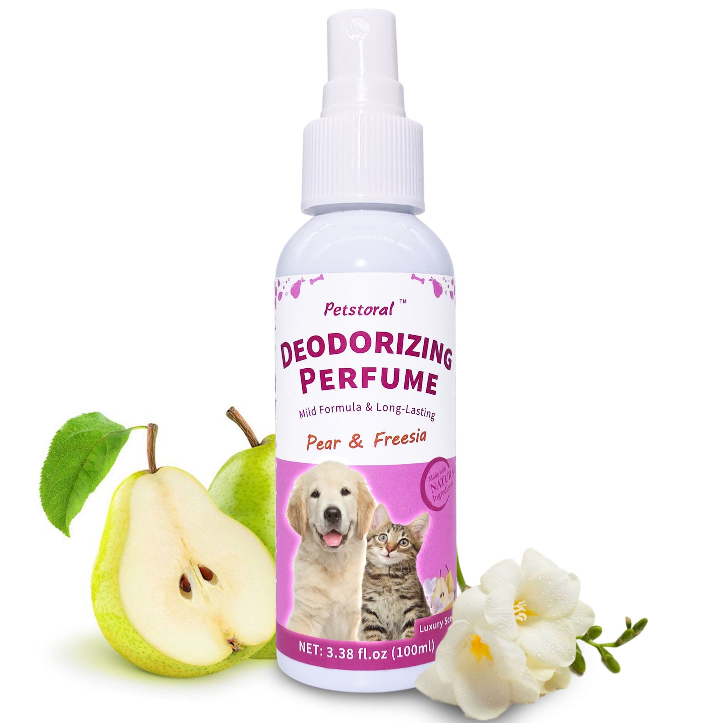 Deodorizing Perfume Spray for Pets, luxury Scent, Long-Lasting Fragrance, 3.38 Fl Oz. (Pear & Freesia)