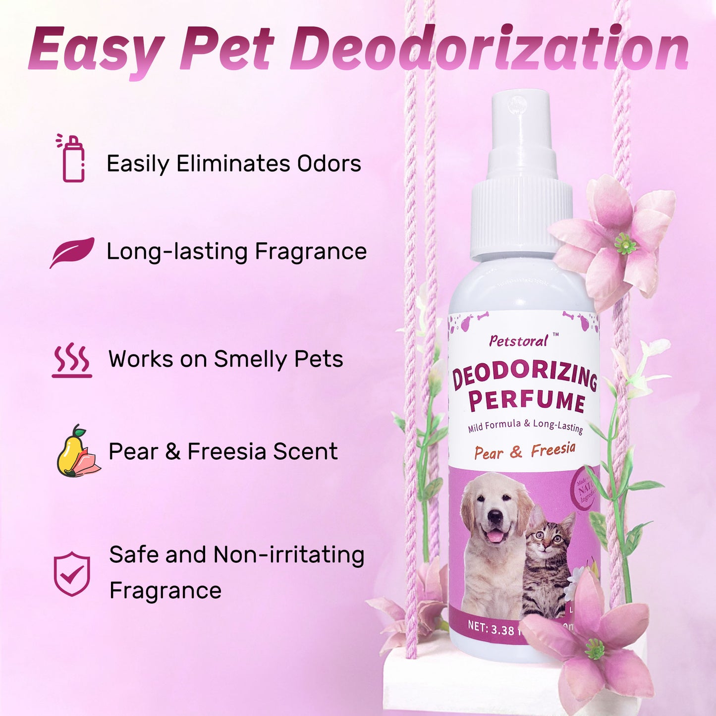 Deodorizing Perfume Spray for Pets, luxury Scent, Long-Lasting Fragrance, 3.38 Fl Oz. (Pear & Freesia)