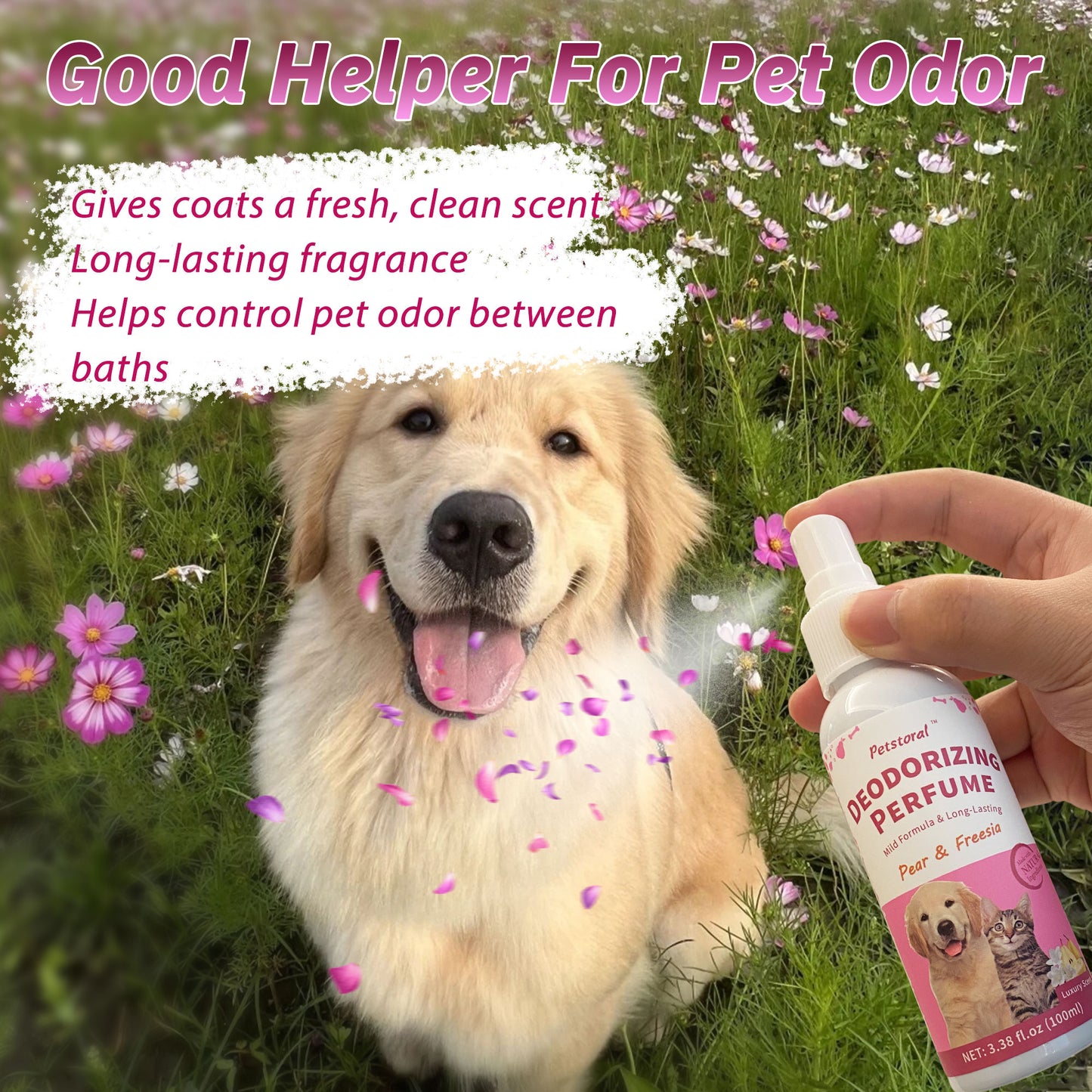 Deodorizing Perfume Spray for Pets, luxury Scent, Long-Lasting Fragrance, 3.38 Fl Oz. (Pear & Freesia)