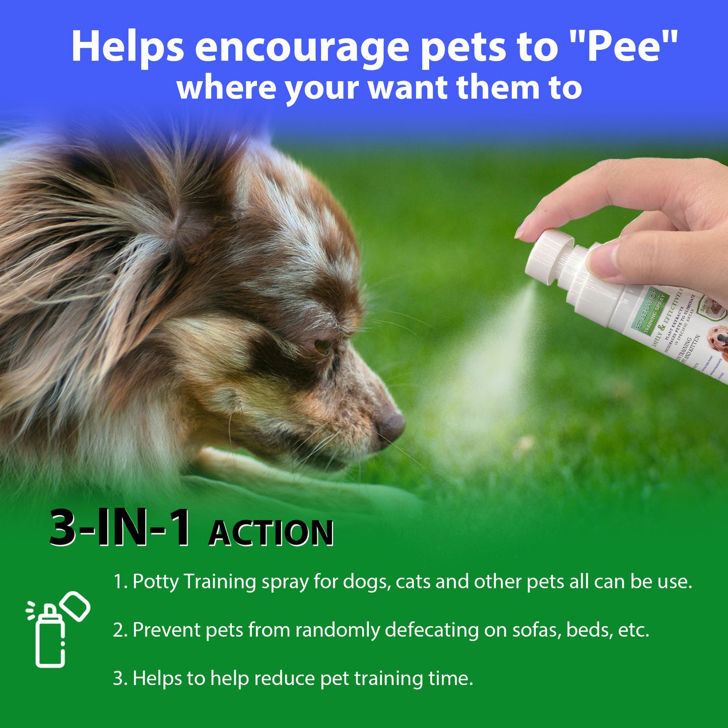 
                  
                    Pet Behavior Training Spray, Potty Training Aid for Indoor and Outdoor Dogs and Puppies, My Dog Peed Again, Prevent Your Pet from Soiling The Carpet - 1.69 Oz.
                  
                