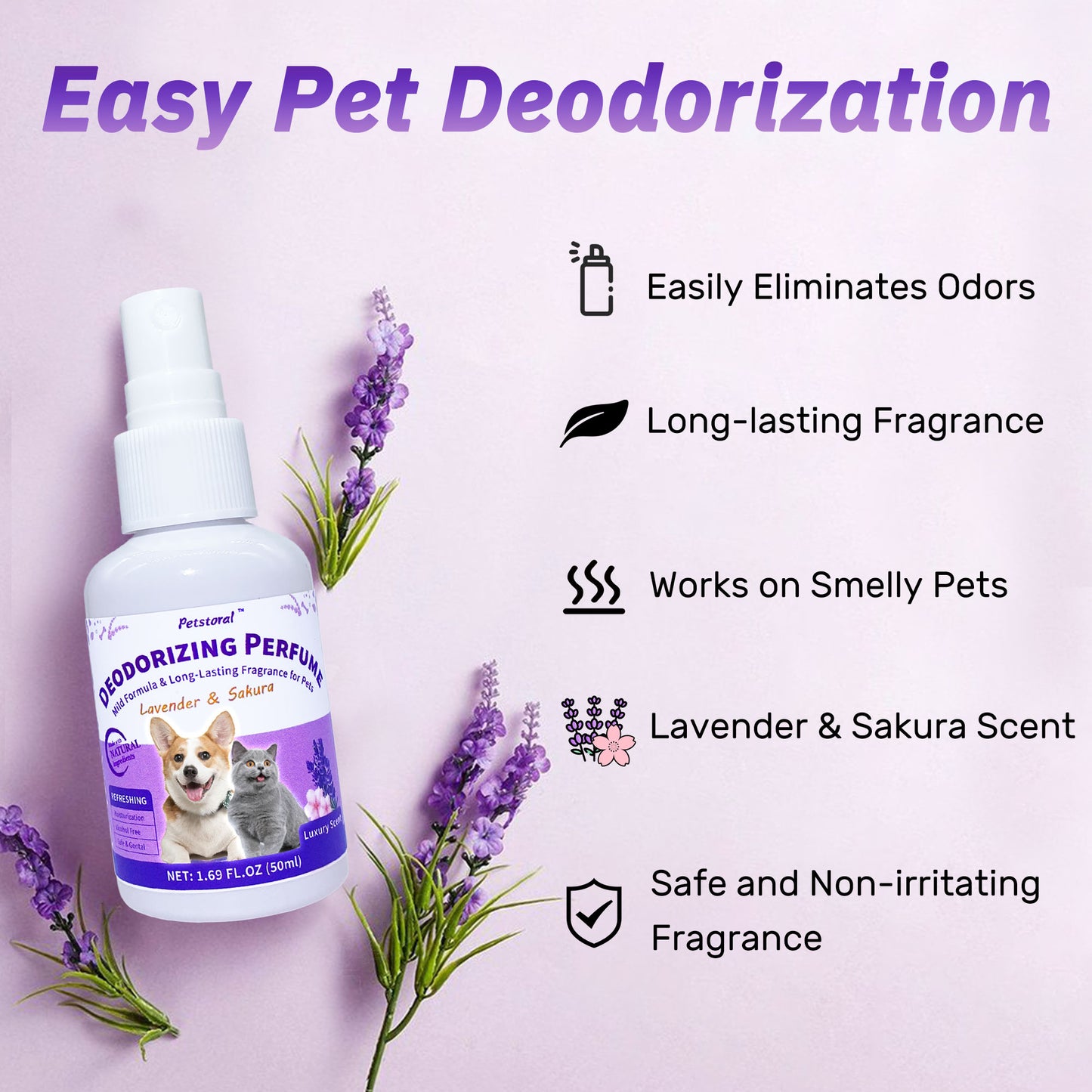 Deodorizing Perfume Spray for Pets, luxury Scent, Long-Lasting Fragrance (1.69 Fl Oz, Lavender & Sakaru)