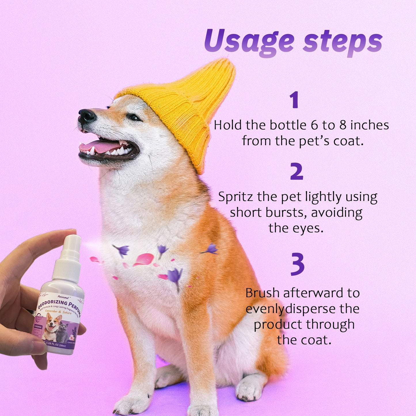 Deodorizing Perfume Spray for Pets, luxury Scent, Long-Lasting Fragrance (1.69 Fl Oz, Lavender & Sakaru)