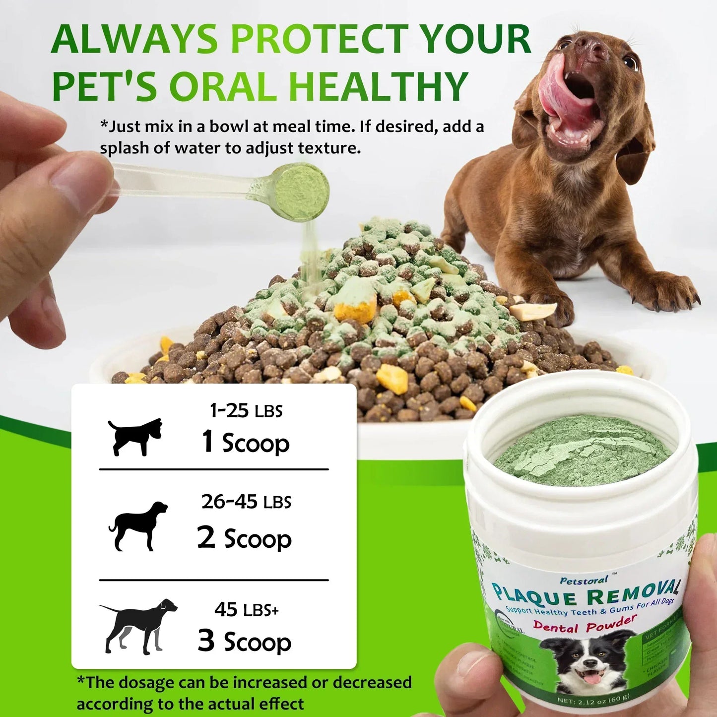 Plaque Removal Dental Powder - Dog Dental Care and Bad Breath Treatment, Dog Teeth Cleaning Powder for Healthy Teeth & Gums for All Dogs - 60g