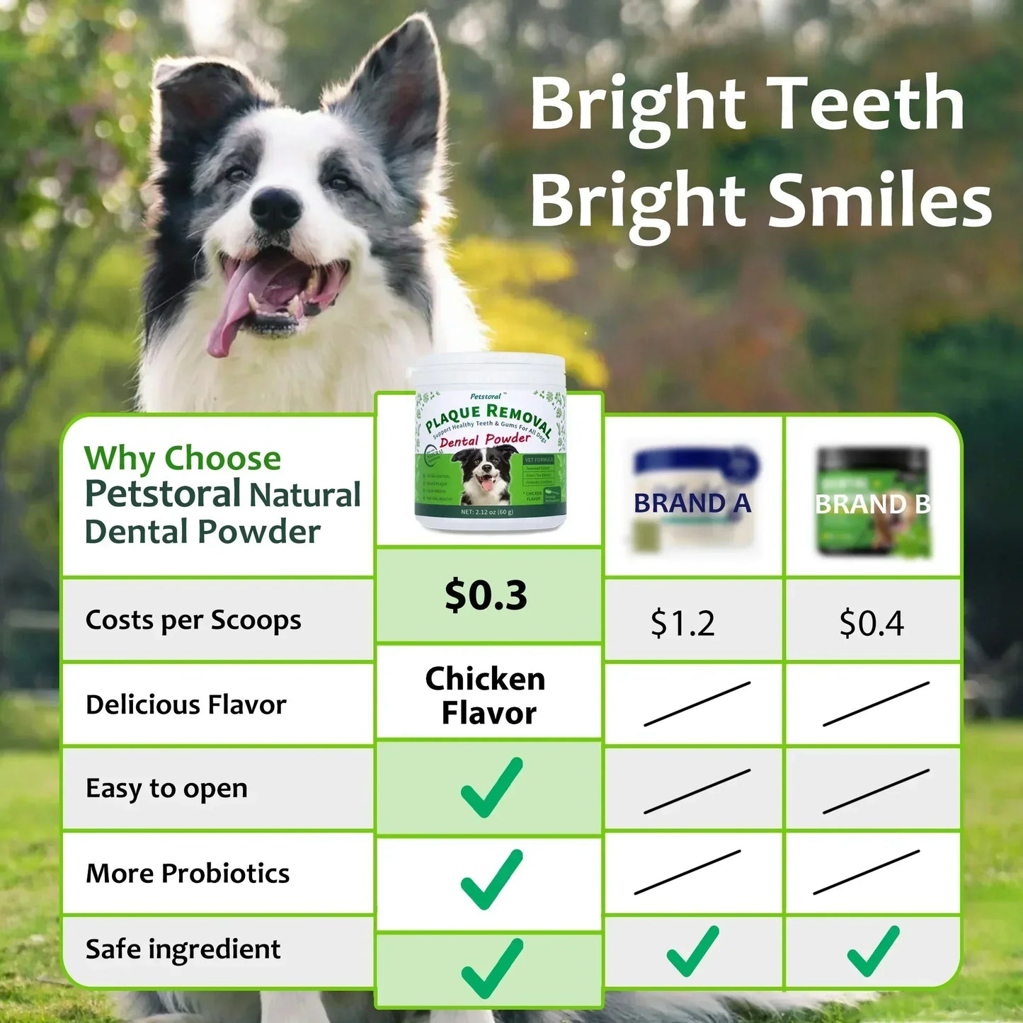 Plaque Removal Dental Powder - Dog Dental Care and Bad Breath Treatment, Dog Teeth Cleaning Powder for Healthy Teeth & Gums for All Dogs - 60g