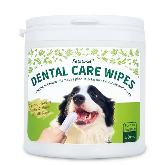 Petstoral Dental Care Wipes for Dogs and Cats, 50 Count, Teeth and Gum Cleaning, Plaque and Tartar Removal