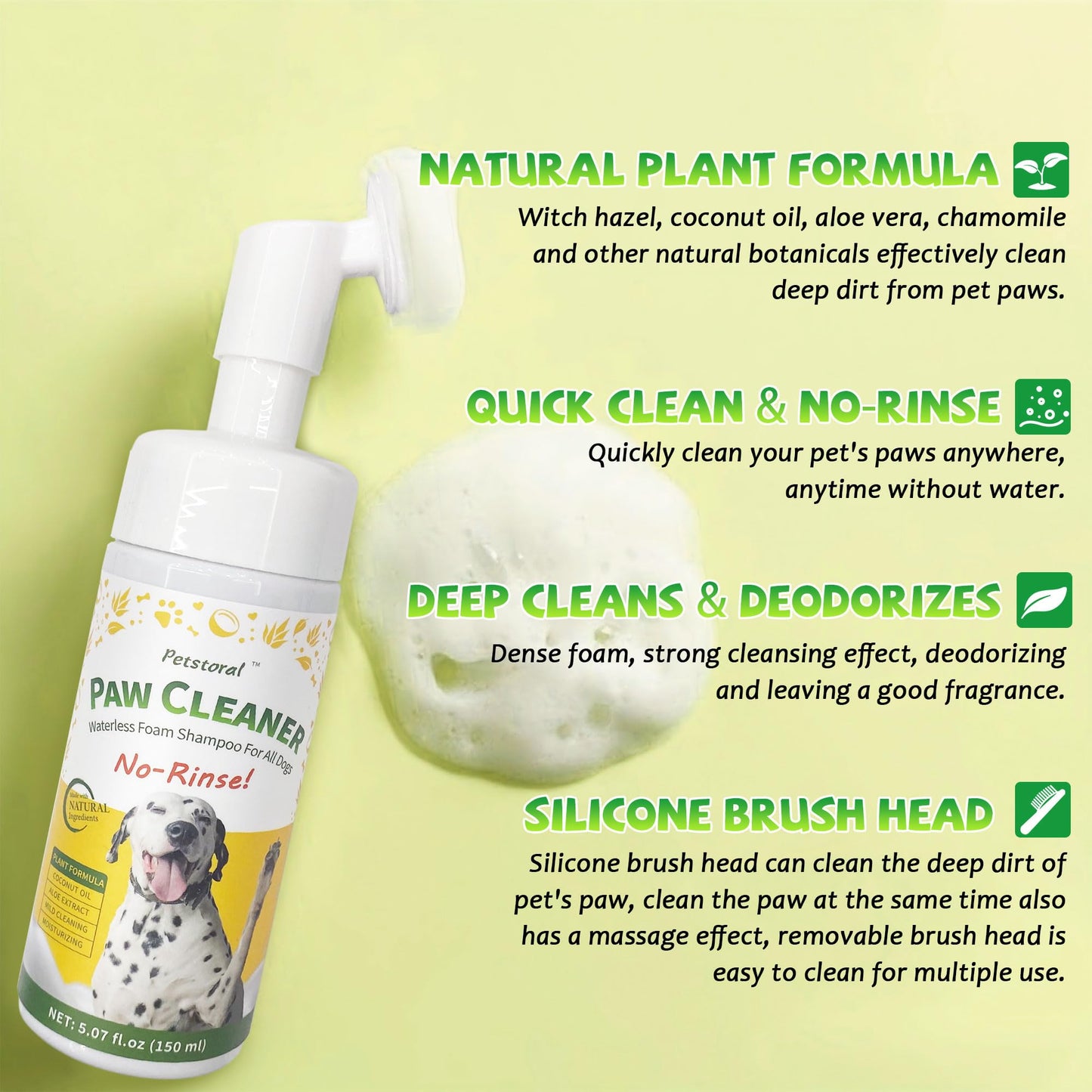 
                  
                    Petstoral Dog Paw Cleaner - No Rinse Foaming Cleanser Waterless Dog Shampoo Mild Formula Paw Moisturizer for Dogs and Cats
                  
                