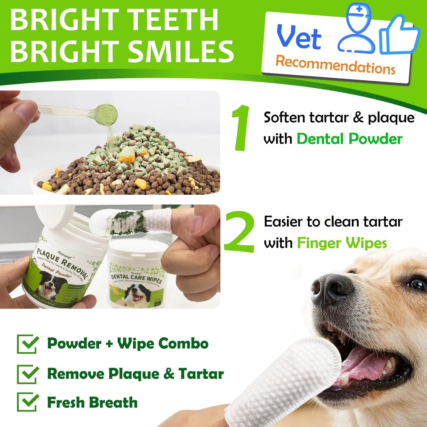 Petstoral Dental Care Wipes for Dogs and Cats, 50 Count, Teeth and Gum Cleaning, Plaque and Tartar Removal