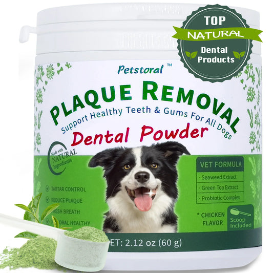 Plaque Removal Dental Powder - Dog Dental Care and Bad Breath Treatment, Dog Teeth Cleaning Powder for Healthy Teeth & Gums for All Dogs - 60g