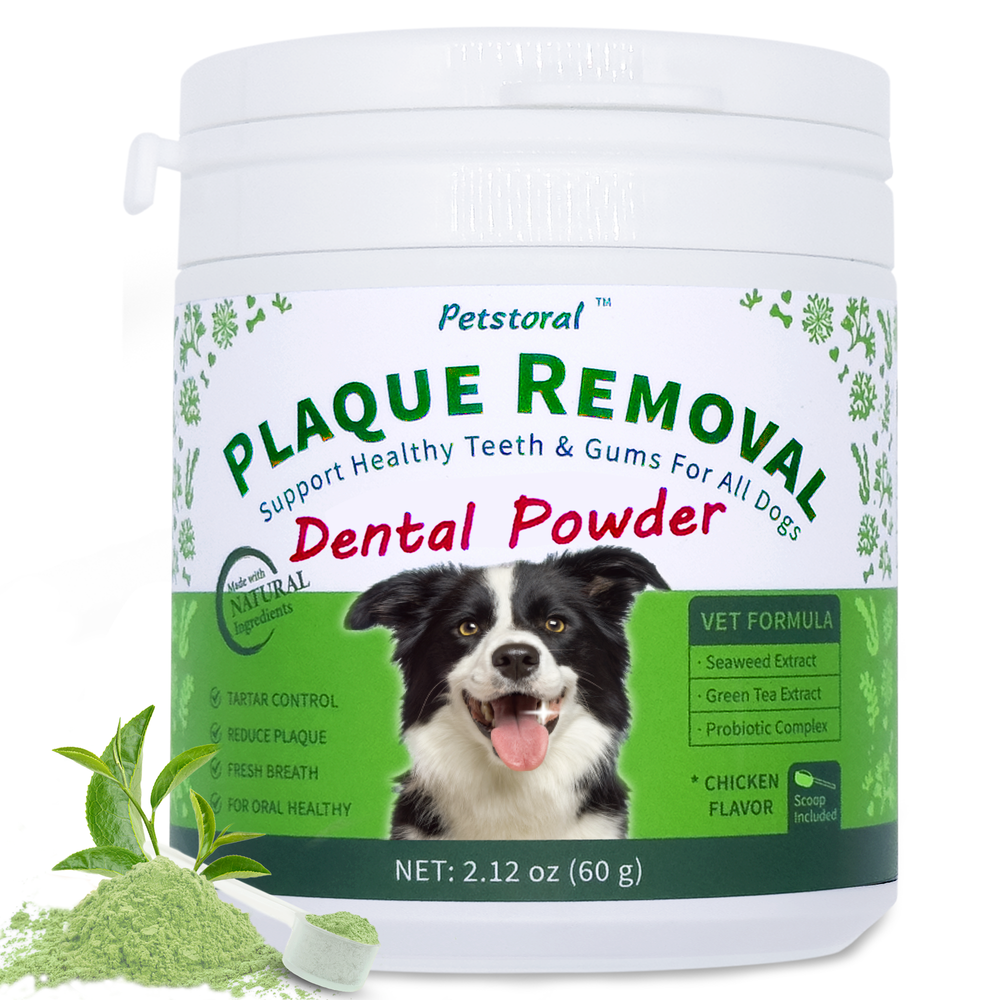 Plaque Removal Dental Powder - Dog Dental Care and Bad Breath Treatment, Dog Teeth Cleaning Powder for Healthy Teeth & Gums for All Dogs - 60g