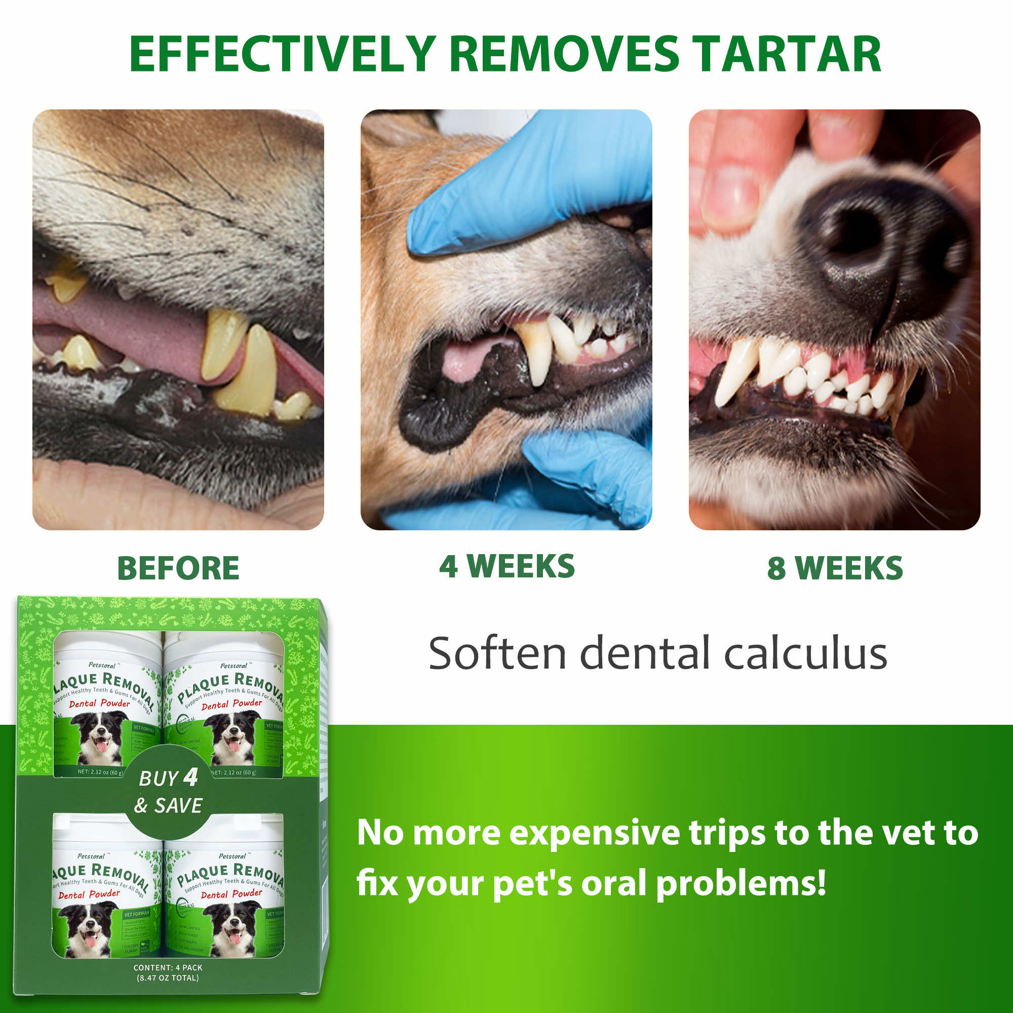 Plaque Removal Dental Powder 4 Pack Dog Dental Care and Bad Breath Tr Petstoral