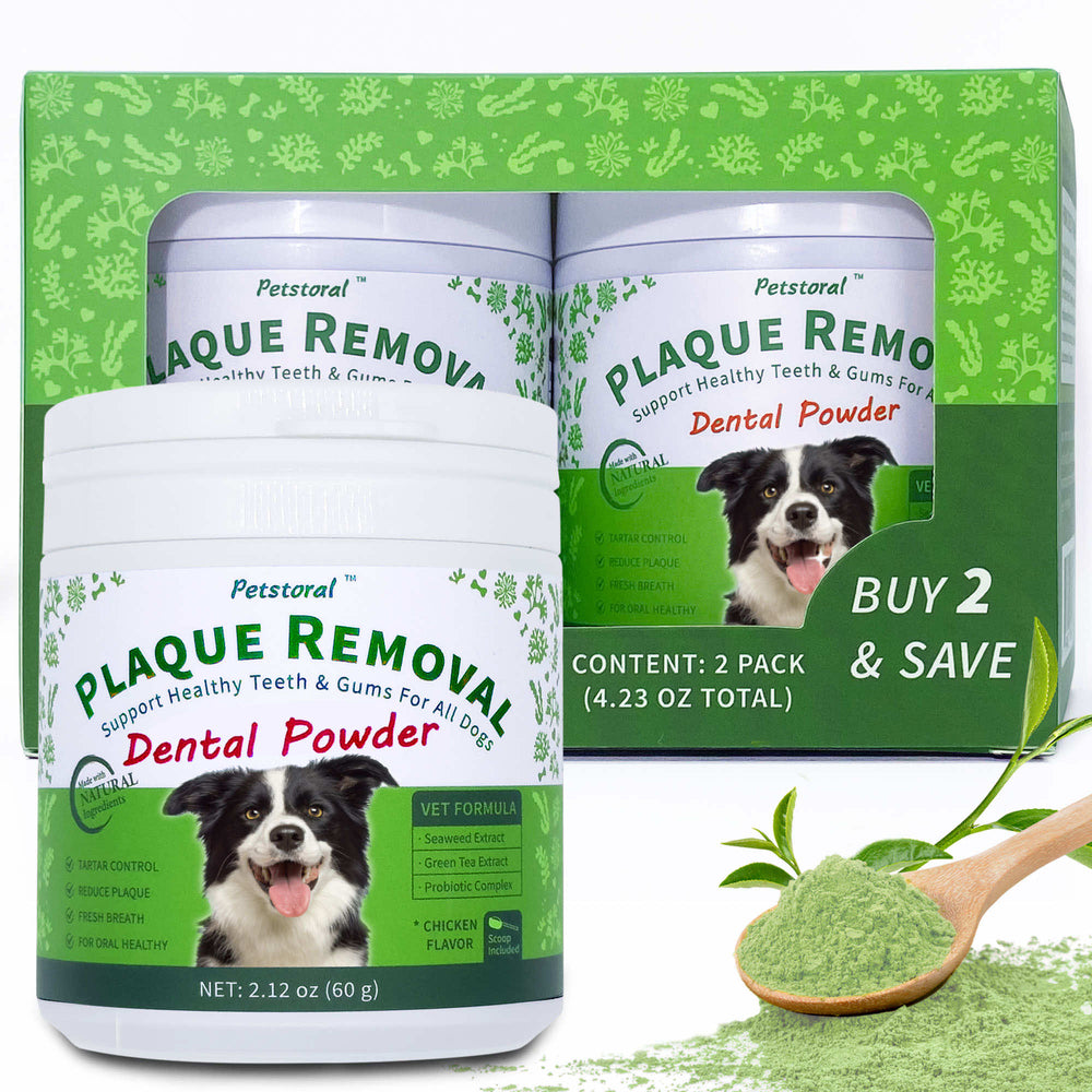 Plaque Removal Dental Powder 2-Pack, Dog Dental Care and Bad Breath Treatment, Dog Teeth Cleaning Powder for Healthy Teeth & Gums for All Dogs