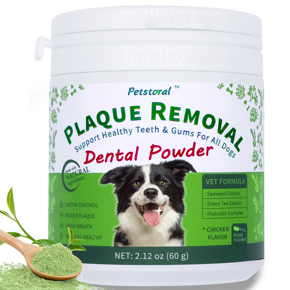 Plaque Removal Dental Powder - Dog Dental Care and Bad Breath Treatment, Dog Teeth Cleaning Powder for Healthy Teeth & Gums for All Dogs - 60g